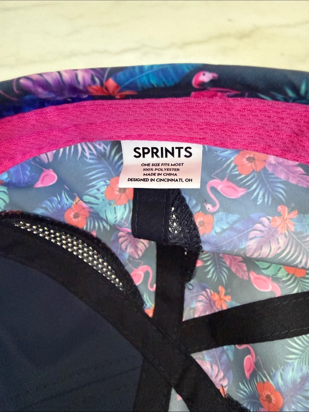 Tropical Flamingo Print Women's Baseball Cap - Navy Pink Floral - Picture 2 of 5